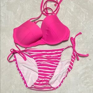 Old Navy Hot Pink Striped Bikini